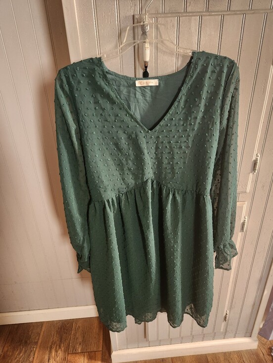 kirundo Dresses & Skirts - Swiss Dot V-Neck Peasant Dress - Teal Green